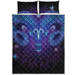 Dark Aries Zodiac Sign Print Quilt Bed Set