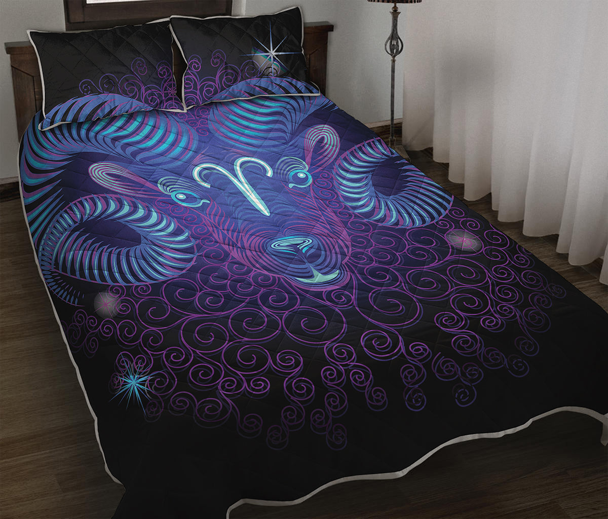 Dark Aries Zodiac Sign Print Quilt Bed Set