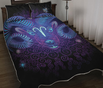 Dark Aries Zodiac Sign Print Quilt Bed Set