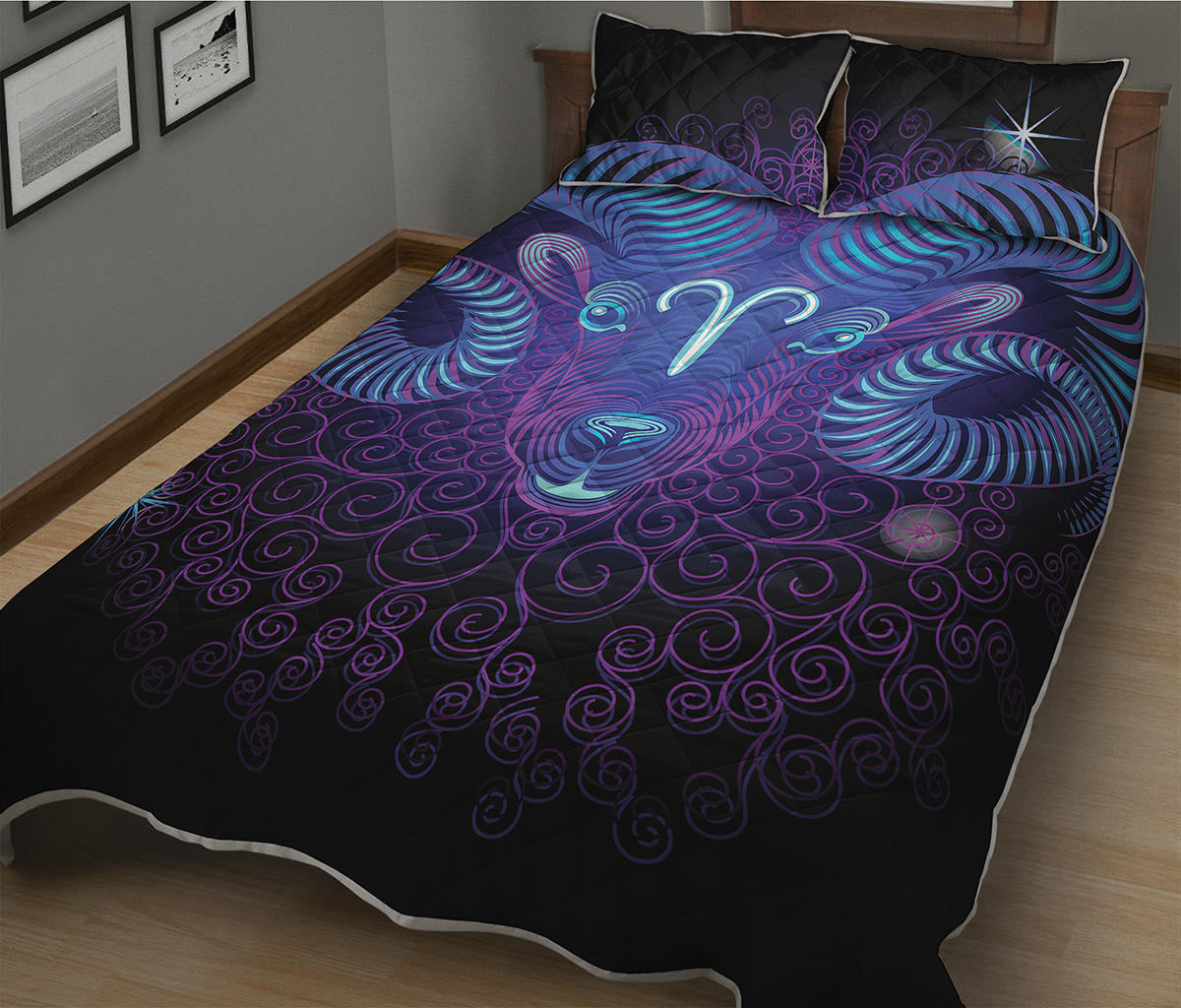 Dark Aries Zodiac Sign Print Quilt Bed Set