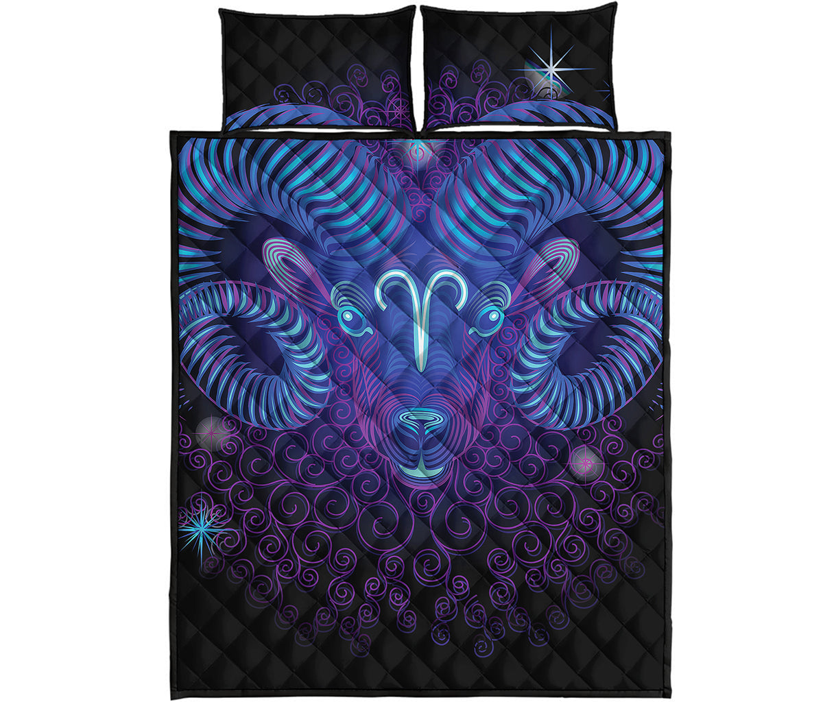 Dark Aries Zodiac Sign Print Quilt Bed Set