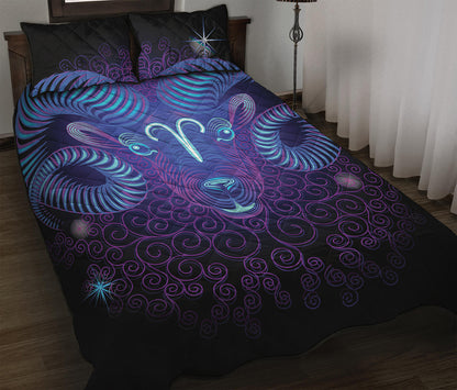 Dark Aries Zodiac Sign Print Quilt Bed Set