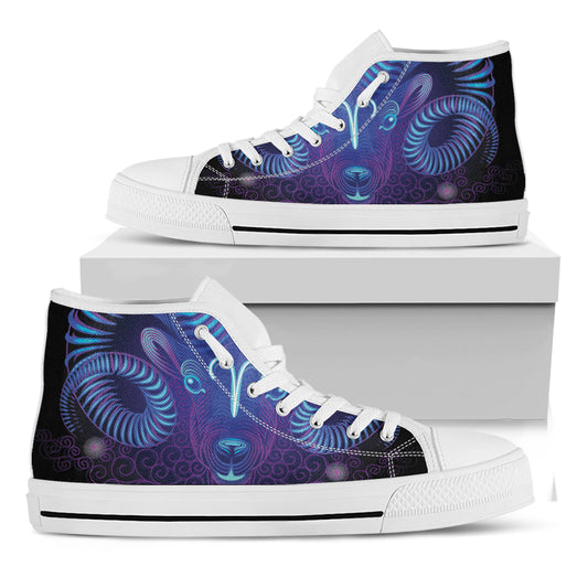 Dark Aries Zodiac Sign Print White High Top Shoes