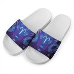 Dark Aries Zodiac Sign Print White Slide Sandals