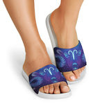Dark Aries Zodiac Sign Print White Slide Sandals