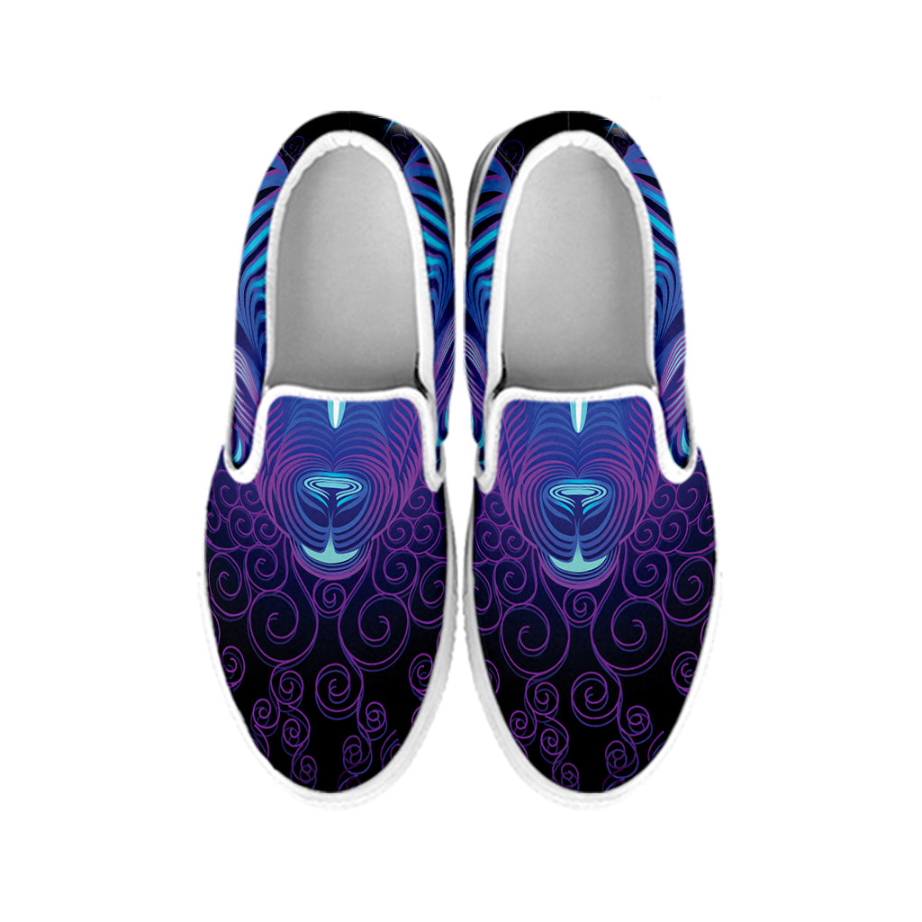 Dark Aries Zodiac Sign Print White Slip On Shoes