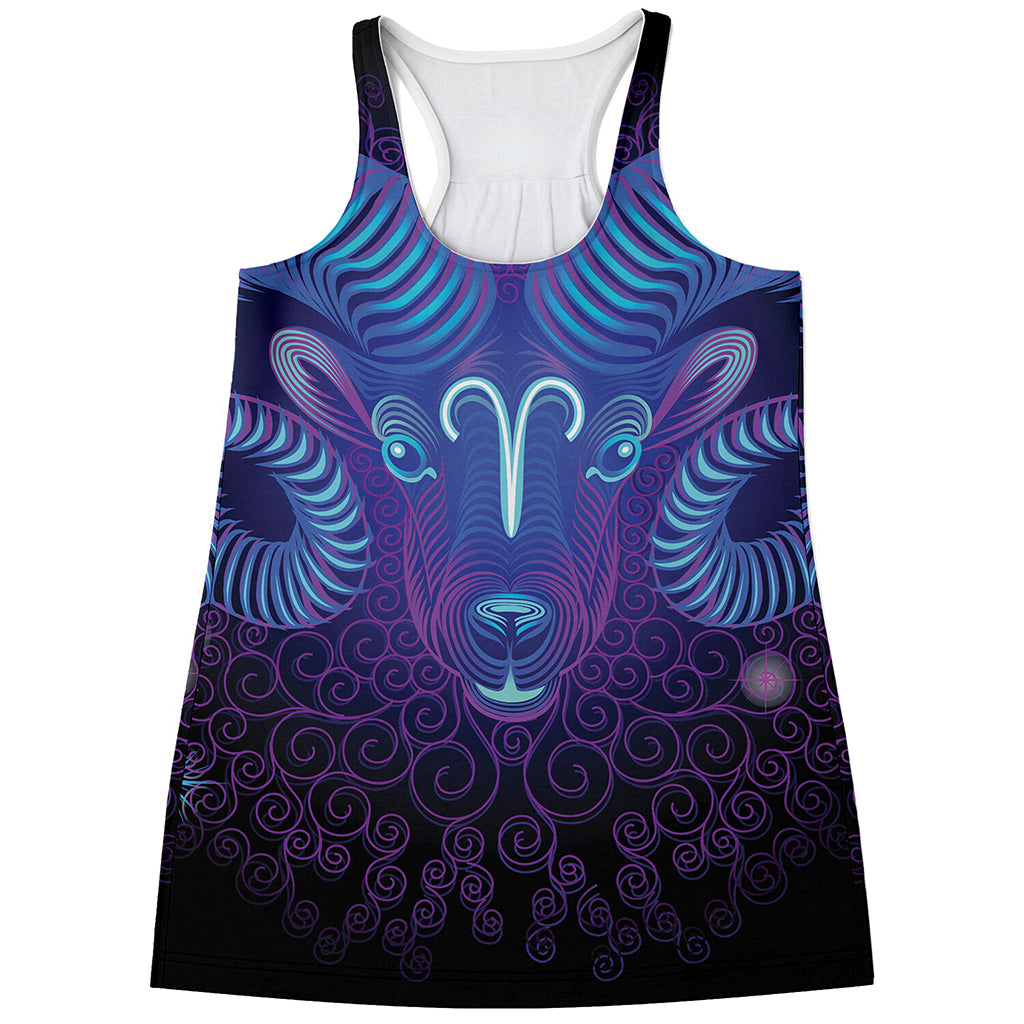 Dark Aries Zodiac Sign Print Women's Racerback Tank Top
