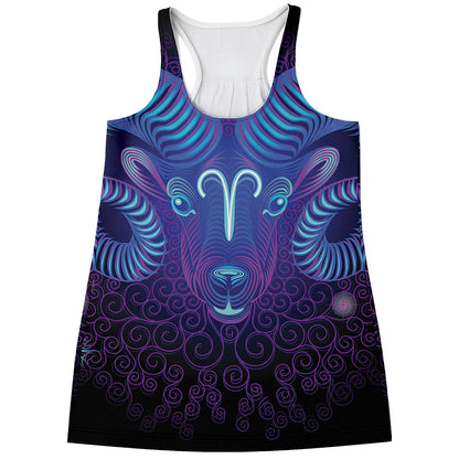 Dark Aries Zodiac Sign Print Women's Racerback Tank Top