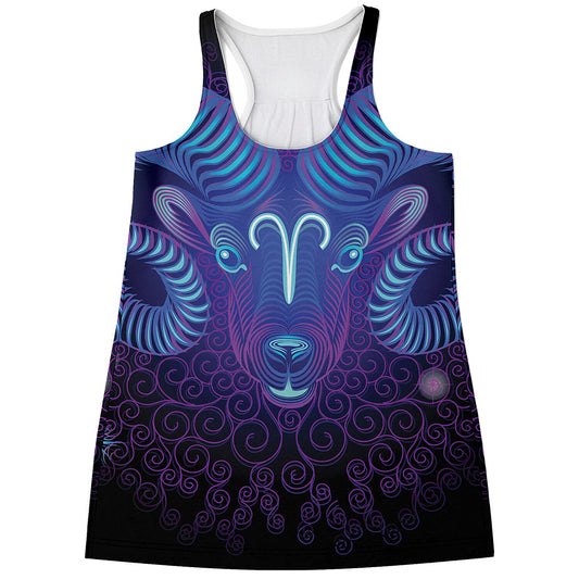 Dark Aries Zodiac Sign Print Women's Racerback Tank Top