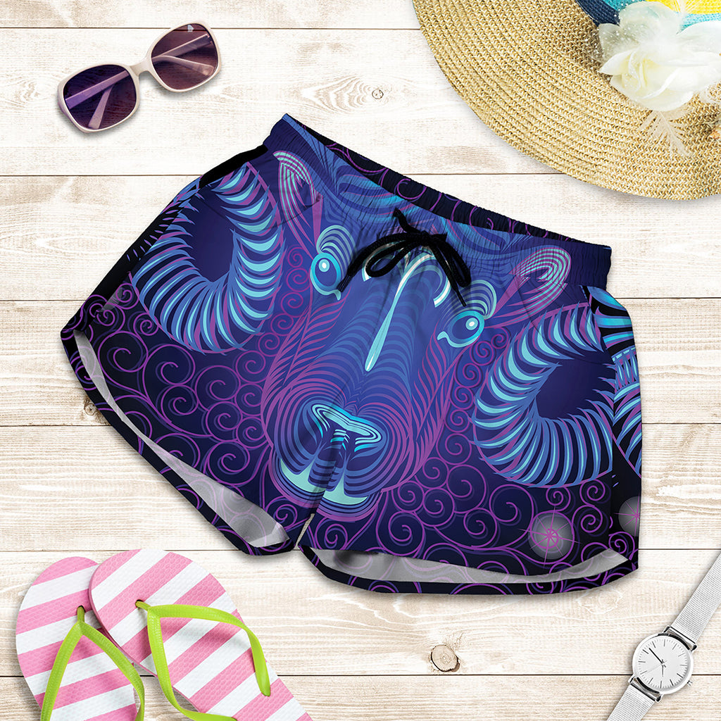 Dark Aries Zodiac Sign Print Women's Shorts
