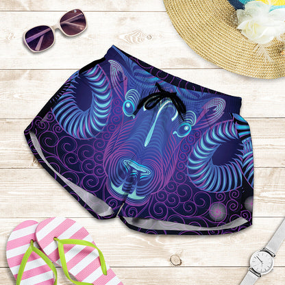 Dark Aries Zodiac Sign Print Women's Shorts
