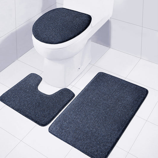 Dark Blue Denim Jeans Print 3 Piece Bath Mat Set