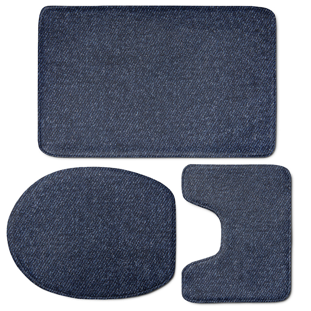 Dark Blue Denim Jeans Print 3 Piece Bath Mat Set