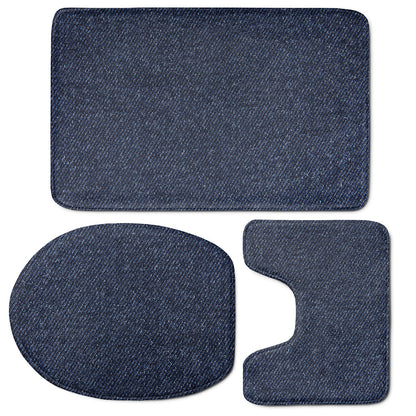 Dark Blue Denim Jeans Print 3 Piece Bath Mat Set