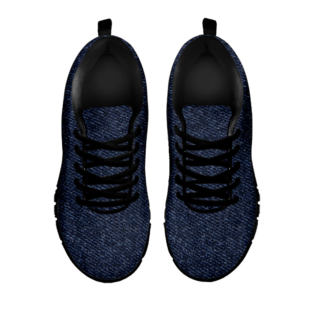 Dark Blue Denim Jeans Print Black Sneakers