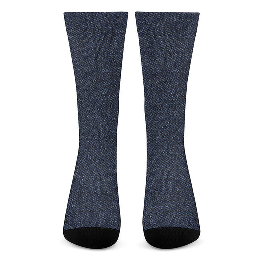 Dark Blue Denim Jeans Print Crew Socks