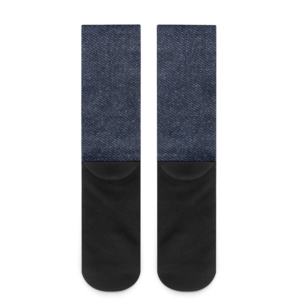 Dark Blue Denim Jeans Print Crew Socks