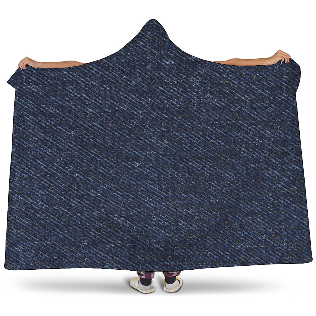 Dark Blue Denim Jeans Print Hooded Blanket