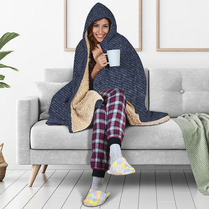 Dark Blue Denim Jeans Print Hooded Blanket