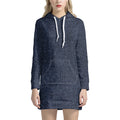 Dark Blue Denim Jeans Print Pullover Hoodie Dress