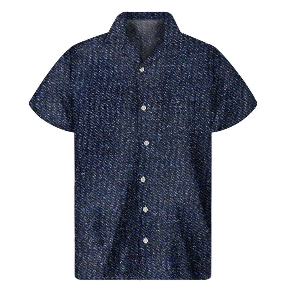 Dark Blue Denim Jeans Print Men's Short Sleeve Shirt