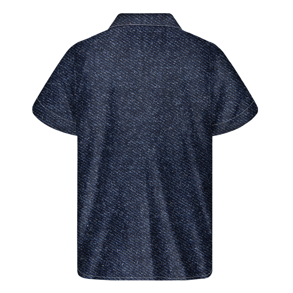 Dark Blue Denim Jeans Print Men's Short Sleeve Shirt