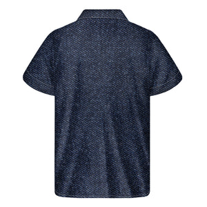 Dark Blue Denim Jeans Print Men's Short Sleeve Shirt