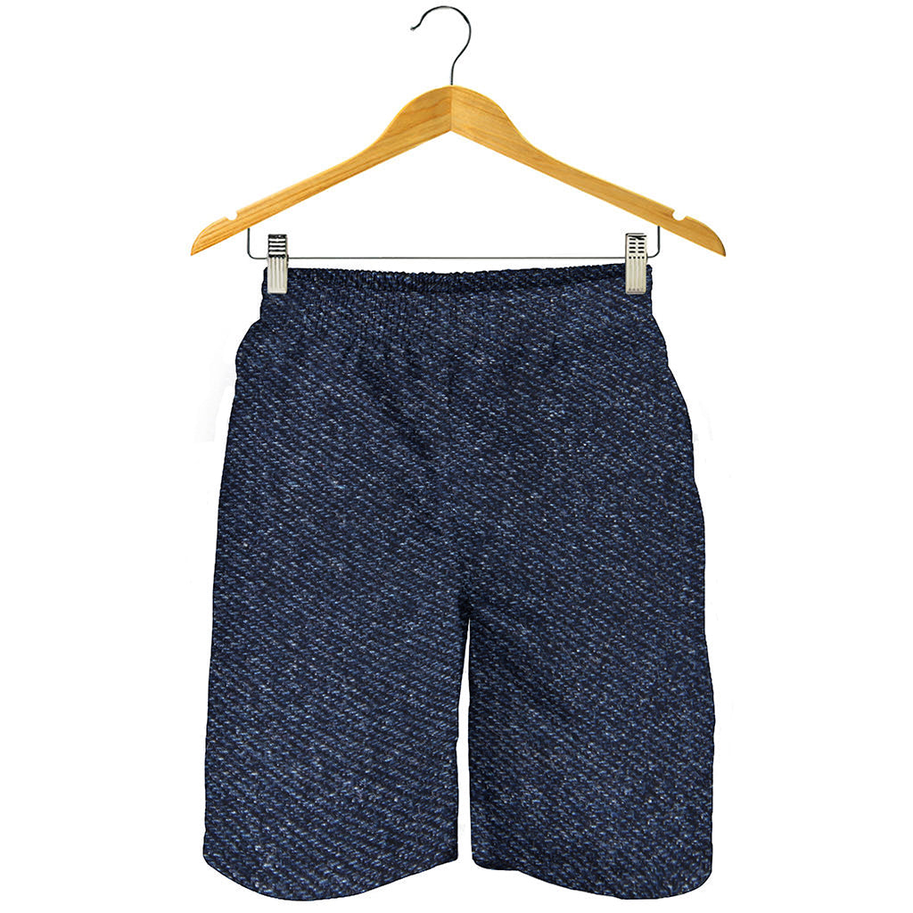 Dark Blue Denim Jeans Print Men's Shorts