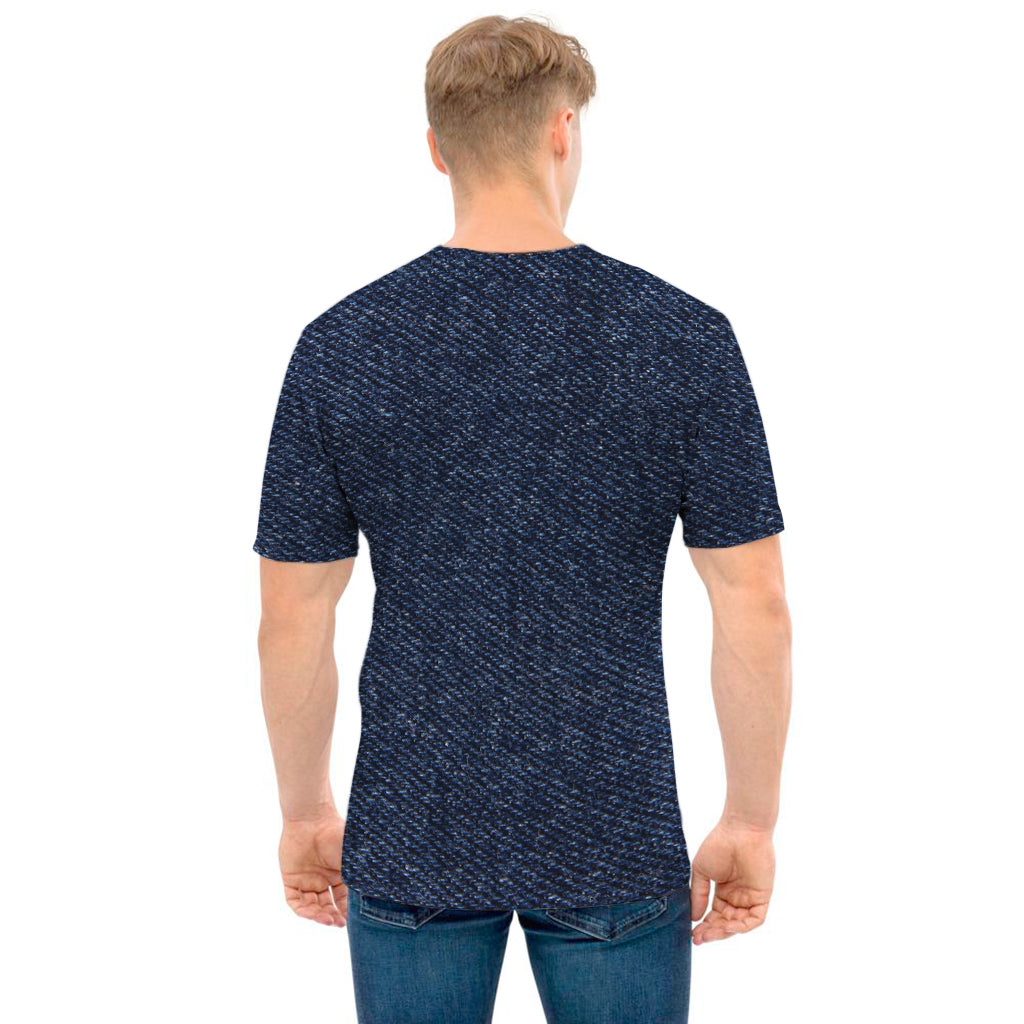 Dark Blue Denim Jeans Print Men's T-Shirt