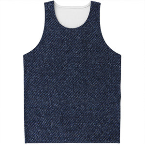 Dark Blue Denim Jeans Print Men's Tank Top