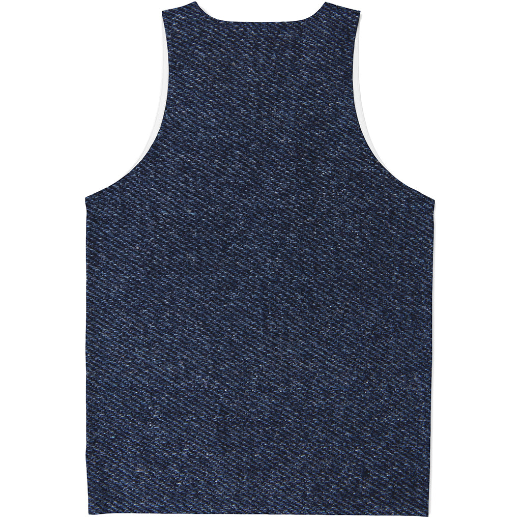 Dark Blue Denim Jeans Print Men's Tank Top