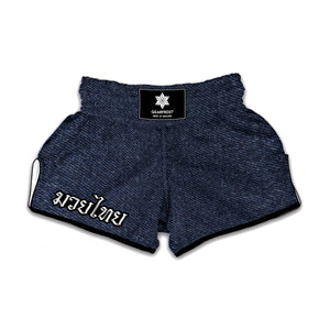 Dark Blue Denim Jeans Print Muay Thai Boxing Shorts