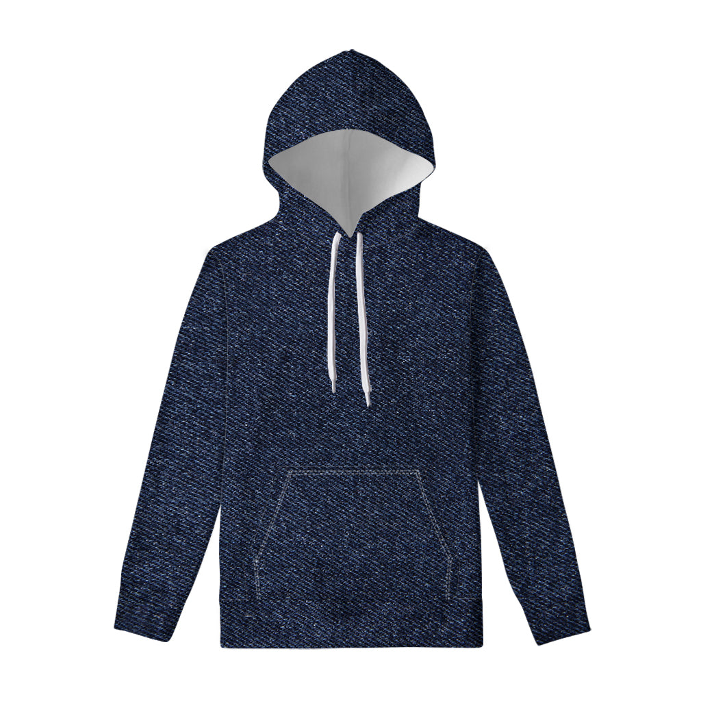 Dark Blue Denim Jeans Print Pullover Hoodie