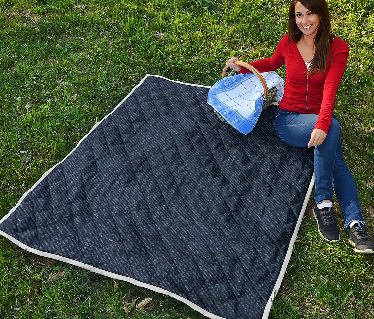 Dark Blue Denim Jeans Print Quilt