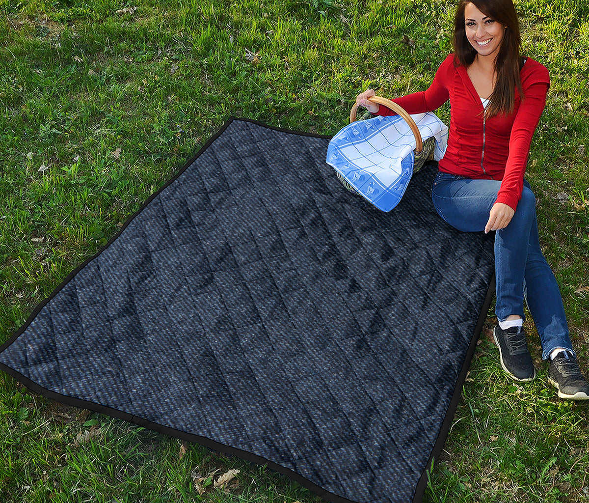 Dark Blue Denim Jeans Print Quilt