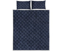 Dark Blue Denim Jeans Print Quilt Bed Set