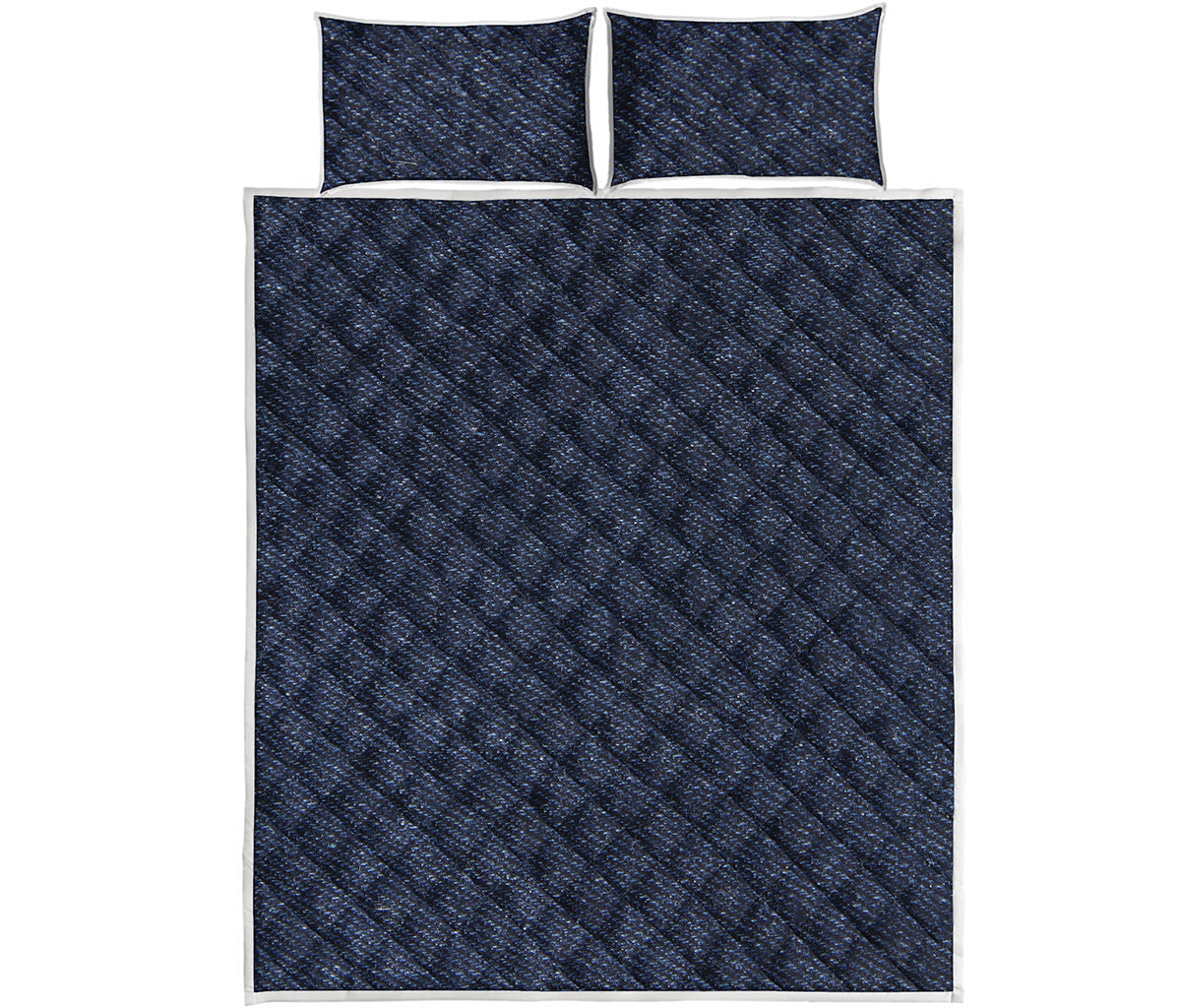 Dark Blue Denim Jeans Print Quilt Bed Set