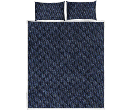 Dark Blue Denim Jeans Print Quilt Bed Set