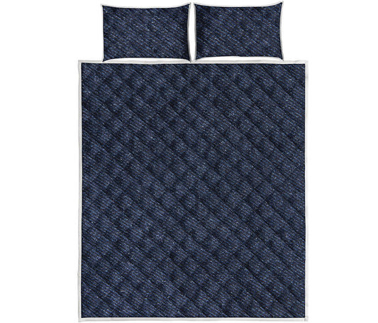 Dark Blue Denim Jeans Print Quilt Bed Set