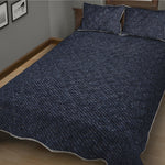 Dark Blue Denim Jeans Print Quilt Bed Set