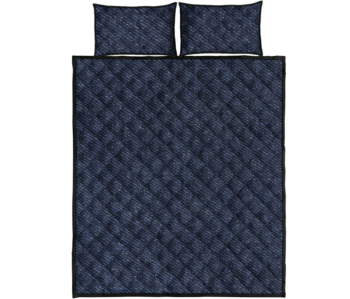 Dark Blue Denim Jeans Print Quilt Bed Set