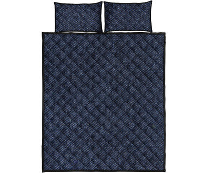 Dark Blue Denim Jeans Print Quilt Bed Set
