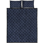 Dark Blue Denim Jeans Print Quilt Bed Set