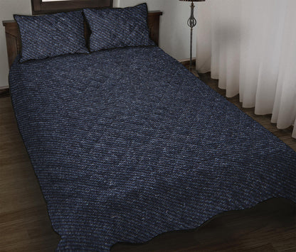 Dark Blue Denim Jeans Print Quilt Bed Set