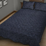 Dark Blue Denim Jeans Print Quilt Bed Set
