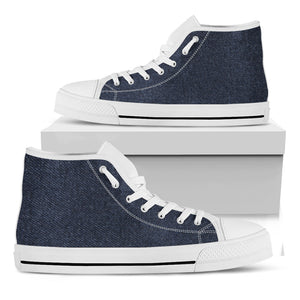 Dark Blue Denim Jeans Print White High Top Shoes