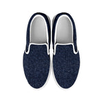 Dark Blue Denim Jeans Print White Slip On Shoes