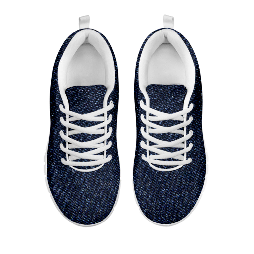 Dark Blue Denim Jeans Print White Sneakers