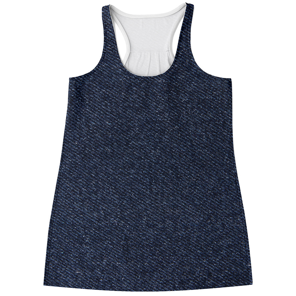 Dark Blue Denim Jeans Print Women's Racerback Tank Top