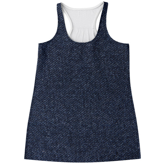 Dark Blue Denim Jeans Print Women's Racerback Tank Top